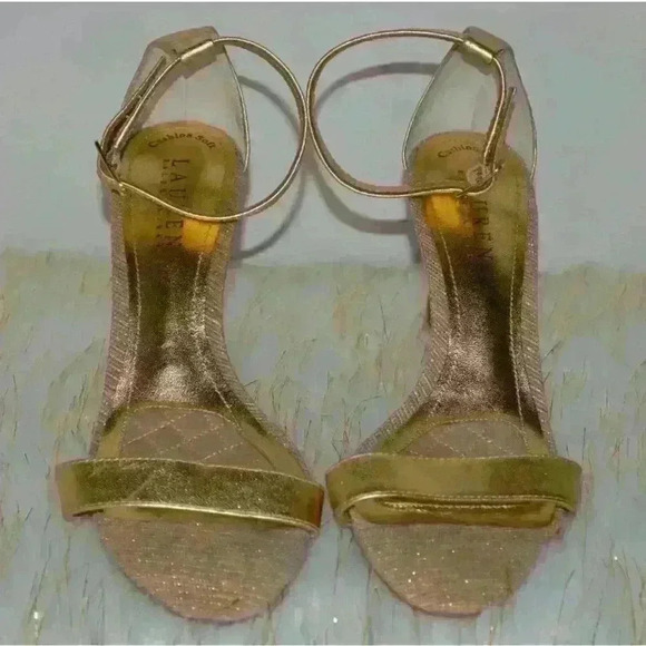 Lauren Ralph Lauren Size 10B Samantha Foot And Ankle Strap Gold Stiletto - Picture 4 of 8